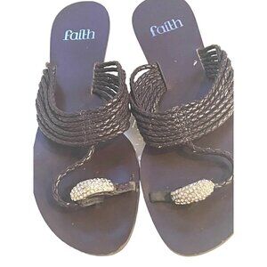 Faith womens brown flat backless slide rhynestone toe